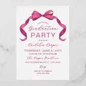 明るい赤紫色ピンク金ゴールド弓アーチフォトフォイル卒業 箔招待状 (裏面)