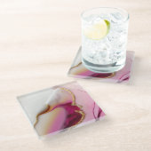 明るい赤紫色ピンク金ゴールド注入 ガラスコースター (アングル)