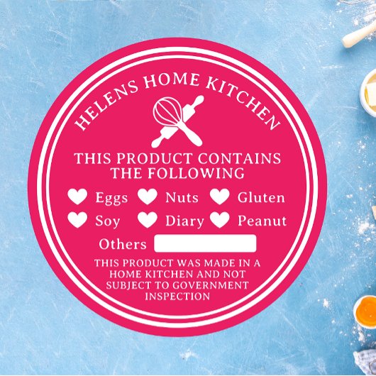 明るい赤紫色ピンク食品アレルギー警告ベーカリーシール ラウンドシール