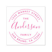 明るい赤紫色ファミリ名 |ラウンド差出人住所 セルフインキングスタンプ (デザイン)