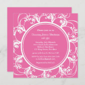 明るい赤紫色ファンシーフローラブライダルシャワー招待状 招待状 (正面/裏面)