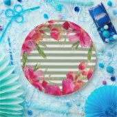 明るい赤紫色フローラグリストライプーン卒業党 ペーパープレート (パーティー)