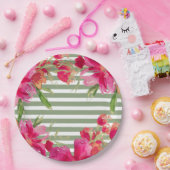 明るい赤紫色フローラグリストライプーン卒業党 ペーパープレート (パーティー)