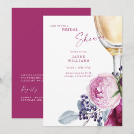 明るい赤紫色フローラシャンパンエレガントブライダルシャワー 招待状