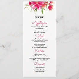 明るい赤紫色フローラストライプブラック結婚メニュー・カード メニュー