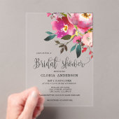 明るい赤紫色フローラブライダルシャワー アクリル招待状 (インサイチュ (ポータブル))