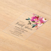 明るい赤紫色フローラブライダルシャワー アクリル招待状 (レイダウン)