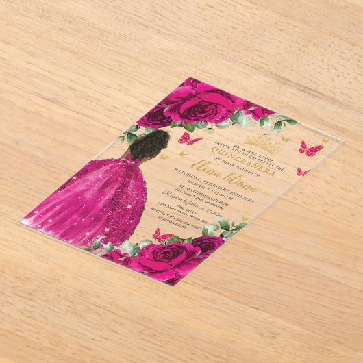 明るい赤紫色フローラブラウンプリンセスキンセアニラスウィート16 アクリル招待状 (レイダウン)