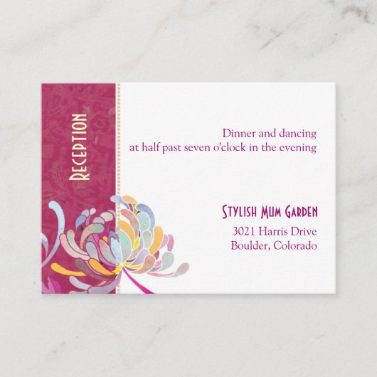 明るい赤紫色フローラ結婚披露宴またはレジストリ エンクロージャーカード (正面)