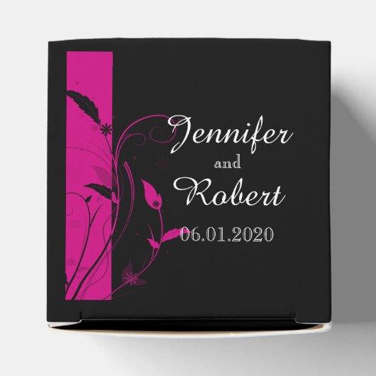 明るい赤紫色ブラックフローラフィリグリー結婚式の引き出物ボックス フェイバーボックス (上部)