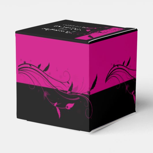 明るい赤紫色ブラックフローラフィリグリー結婚式の引き出物ボックス フェイバーボックス (裏面サイド)