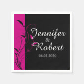 明るい赤紫色ブラックフローラフィ結婚リグリーのナプキン スタンダードカクテルナプキン (正面)