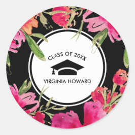 明るい赤紫色ブラックフローラ卒業 ラウンドシール