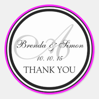明るい赤紫色ブラックモノグラ結婚ムA's Thank You ラウンドシール