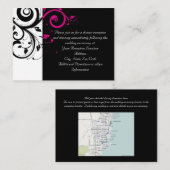 明るい赤紫色ブラックリバーススワール披露宴とマップカード エンクロージャーカード (正面/裏面)