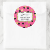 明るい赤紫色ブラック金ゴールド紙吹雪ベビーシャワーメッセージカード ラウンドシール (バッグ)