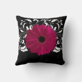 明るい赤紫色ブラック/ホワイトガーベラデイジー クッション (裏面)