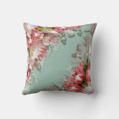 明るい赤紫色プロテアとグリーンと金ゴールド結婚の贈り物 クッション (裏面)