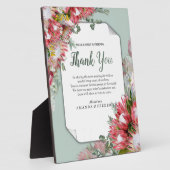 明るい赤紫色プロテアとグリーン&金ゴールドリボン フォトプラーク (側面)