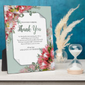 明るい赤紫色プロテアとグリーン&金ゴールドリボン フォトプラーク (側面)