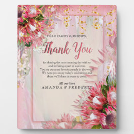 明るい赤紫色プロテアと赤面&金ゴールドリボン フォトプラーク