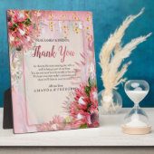 明るい赤紫色プロテアと赤面&金ゴールドリボン フォトプラーク (側面)