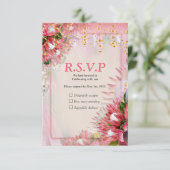 明るい赤紫色プロテアと赤面&金ゴールドリボン 出欠カード (スタンド正面)