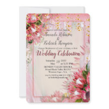 明るい赤紫色プロテアと赤面&金ゴールドリボン