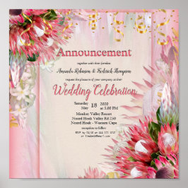 明るい赤紫色プロテアと赤面&金ゴールド発表 ポスター