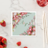 明るい赤紫色プロテアズ&セージグリーン葉ナプキンス スタンダードカクテルナプキン (インサイチュ)