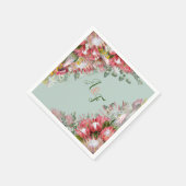 明るい赤紫色プロテアズ&セージグリーン葉ナプキンス スタンダードカクテルナプキン (角)