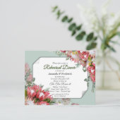 明るい赤紫色プロテア – グリーン&金ゴールドリハーサルディナー 招待状 (スタンド正面)