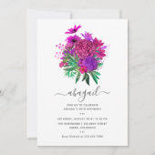 明るい赤紫色ホットピンクとパープルシャビーフローラ誕生日 招待状 (正面)