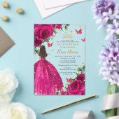 明るい赤紫色ホットピンクバラフローラキンセアニラスウィート16 アクリル招待状 (インサイチュ (ウェディング))