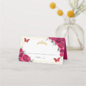 明るい赤紫色ホットピンクフローラキンセアニラ16誕生日 プレイスカード (裏面)