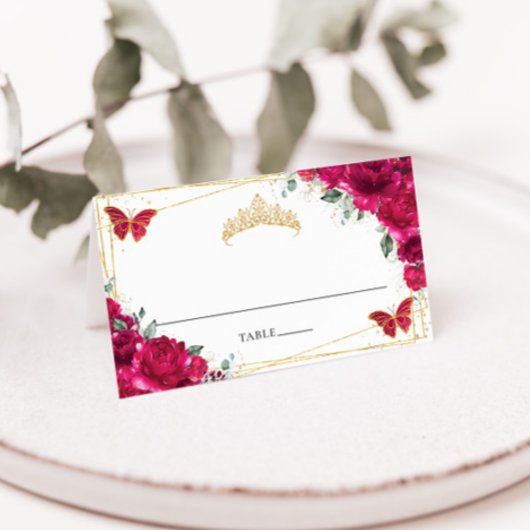 明るい赤紫色ホットピンクフローラキンセアニラ16誕生日 プレイスカード