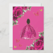 明るい赤紫色ホットピンクフローラブラウンプリンセスキンセアニラ 招待状 (裏面)
