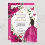 明るい赤紫色ホットピンクフローラブラウンプリンセスキンセアニラ 招待状 (正面/裏面)