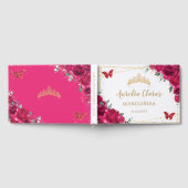 明るい赤紫色ホットピンクフローラ蝶キンチェニェラ ゲストブック (全面)