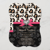 明るい赤紫色ボウレオパードプリンフェイクトきらきら光るブライダルシャワー 招待状 (正面/裏面)