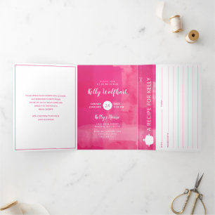 明るい赤紫色ポトラックブライダルシャワーとレシピカード 三つ折り招待状