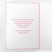 明るい赤紫色ポトラックブライダルシャワーとレシピカード 三つ折り招待状 (内部最初)