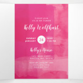 明るい赤紫色ポトラックブライダルシャワーとレシピカード 三つ折り招待状 (内部中)