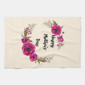 明るい赤紫色ポピーフローラリースハッピーマザーズデイ キッチンタオル (横)
