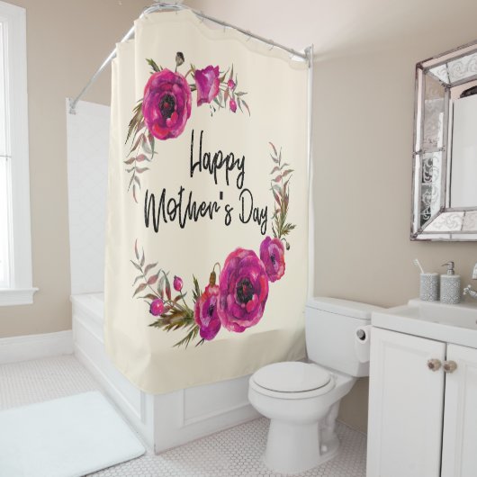 明るい赤紫色ポピーフローラリースハッピーマザーズデイ シャワーカーテン (インサイチュ)
