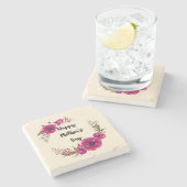 明るい赤紫色ポピーフローラリースハッピーマザーズデイ ストーンコースター (横)