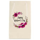 明るい赤紫色ポピーフローラリースハッピーマザーズデイ スモールペーパーバッグ (正面)
