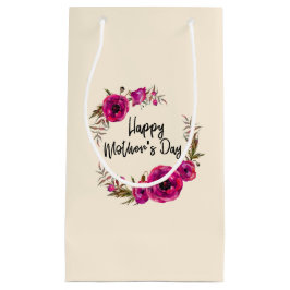 明るい赤紫色ポピーフローラリースハッピーマザーズデイ スモールペーパーバッグ
