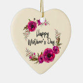 明るい赤紫色ポピーフローラリースハッピーマザーズデイ セラミックオーナメント (右)