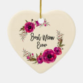 明るい赤紫色ポピーフローラリースハッピーマザーズデイ セラミックオーナメント (裏面)